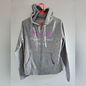 Aeropostale Gray Zip-Up Hoodie with Pink Lettering
